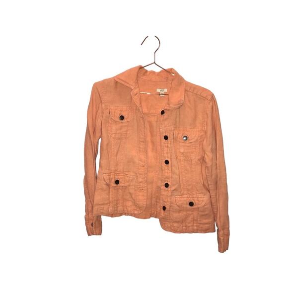 J Jill Pale Peach Linen Boxy Crop Jacket - Women's XXS - Picture 1 of 6